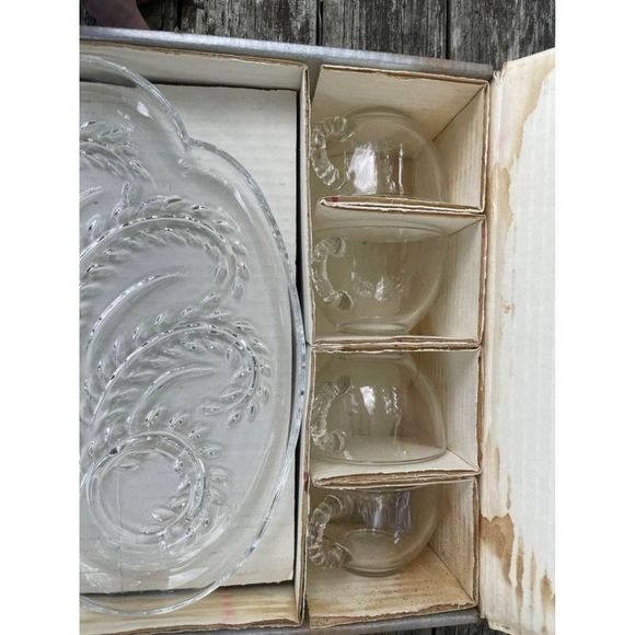 Federal Glass Vintage Snack Set Hospitality 1950s MCM Clear Retro Set of 4 - Picture 4 of 7